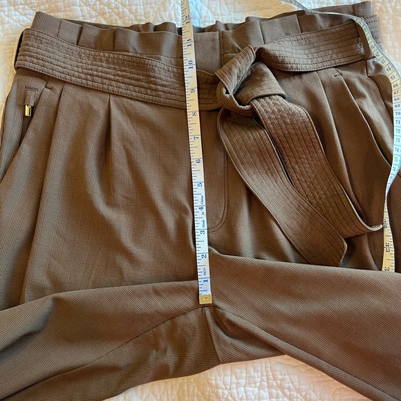 Athleta Skyline Plaid Pant II Brown Sz 6 Office Career Paperbag Belted Neutral - Picture 11 of 13
